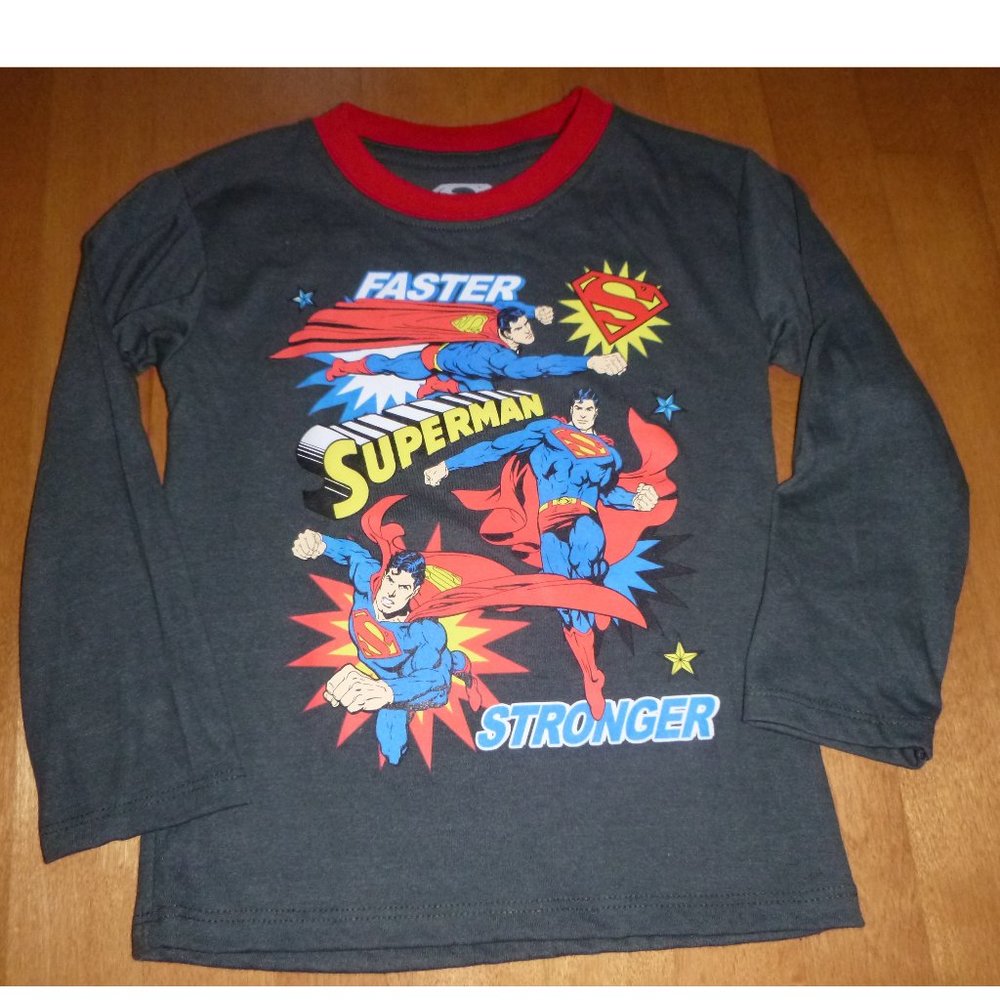 Toddler Boys SUPERMAN Long Sleeve T-shirt Size 2T 3T 4T 5T Gray NWT